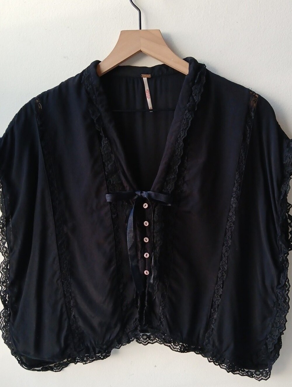 Free People Satin Lace Blouse Black Women's XS